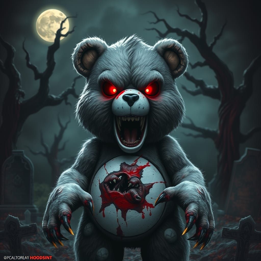 Scare bear Care Bear in the style of Halloween monsters extr...