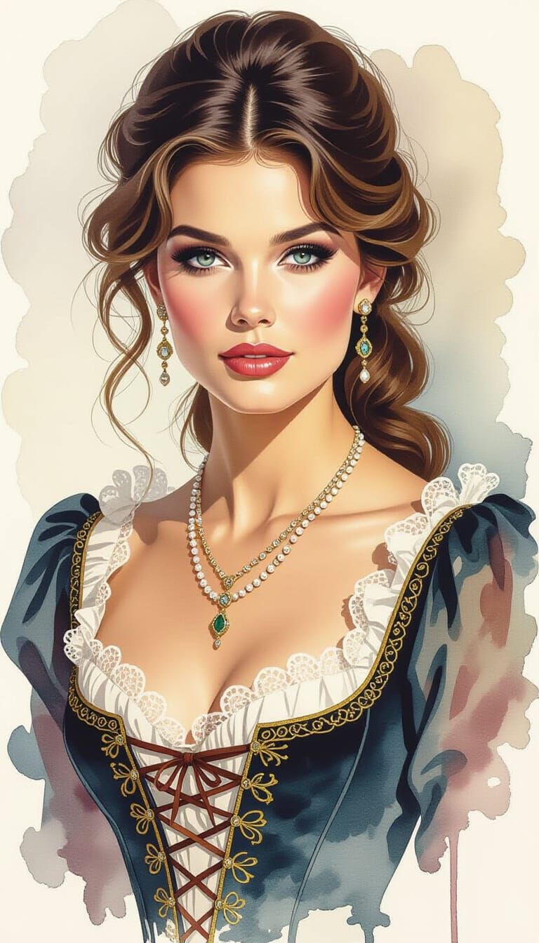 Elegant Portrait in Ink and Watercolor Style