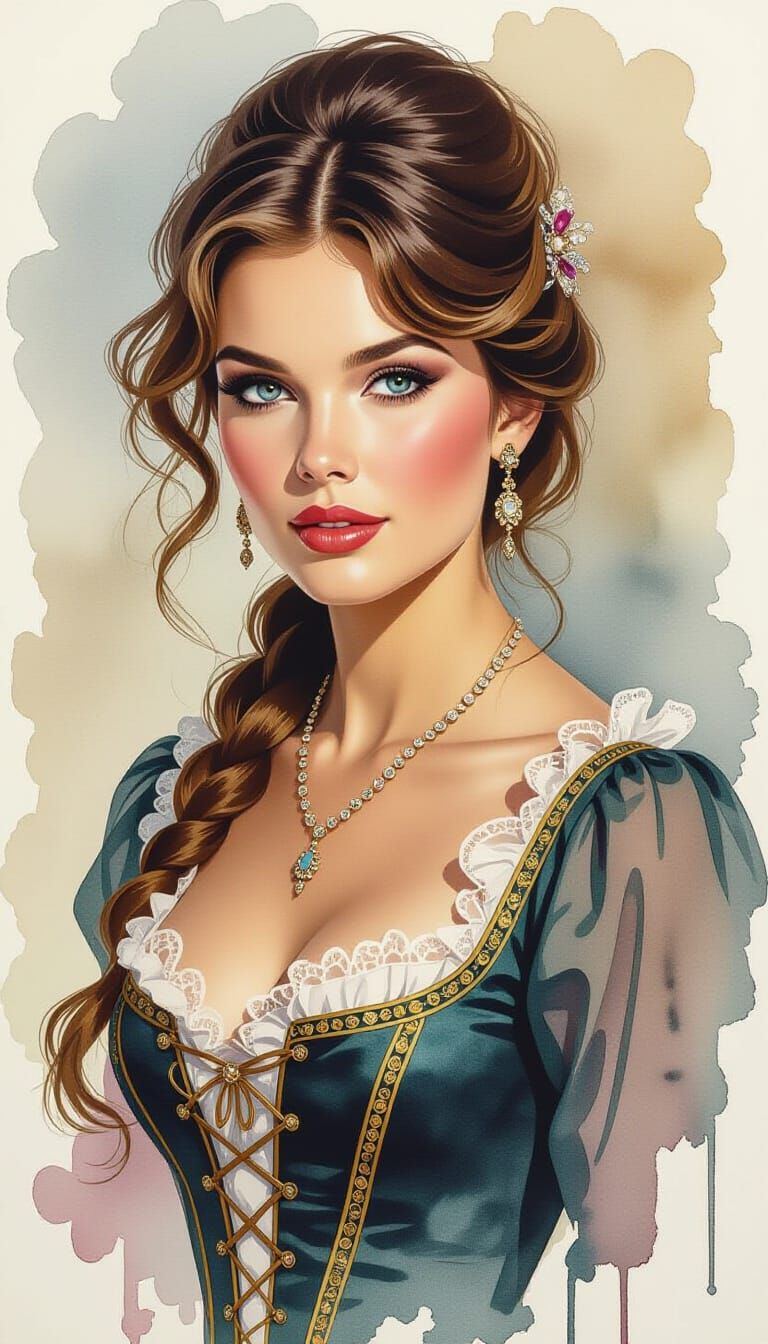 Elegant 1800s Portrait in Ink and Watercolor