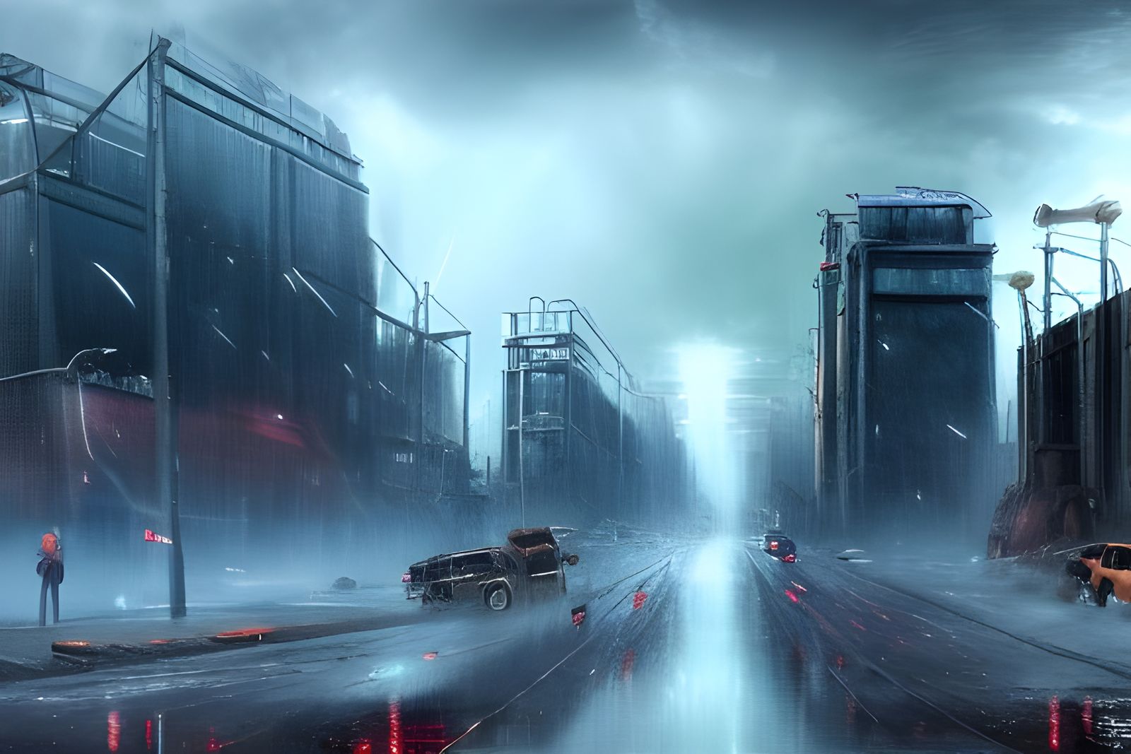 Post-Apocalyptic City Concept Art in Thunderstorm