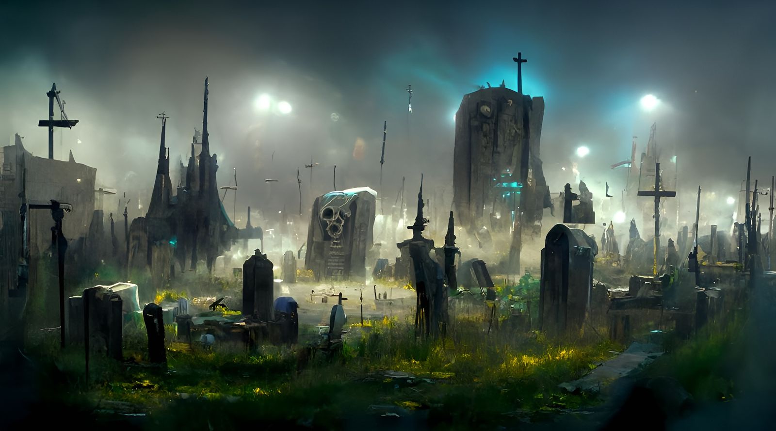Eerie Graveyard City in Dark Fantasy Style