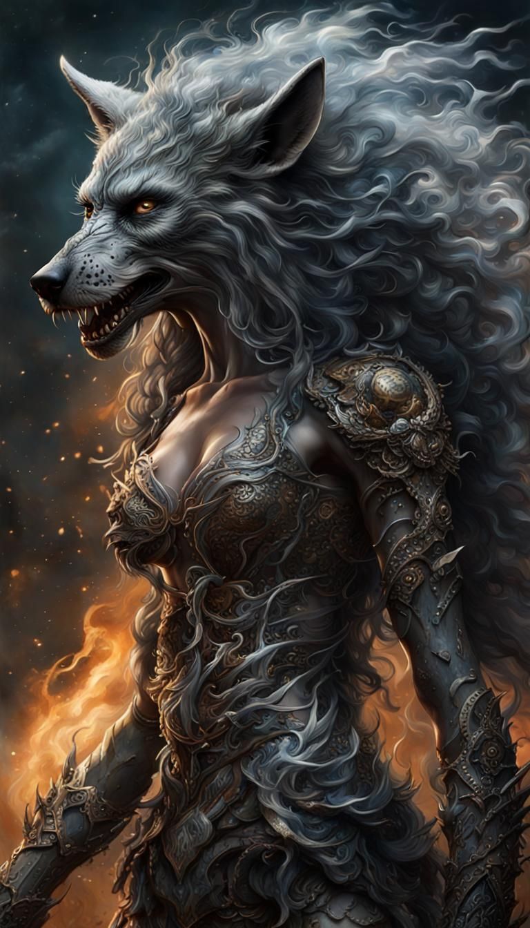 Woman's Werewolf Transformation: Hyperdetailed Fantasy Art