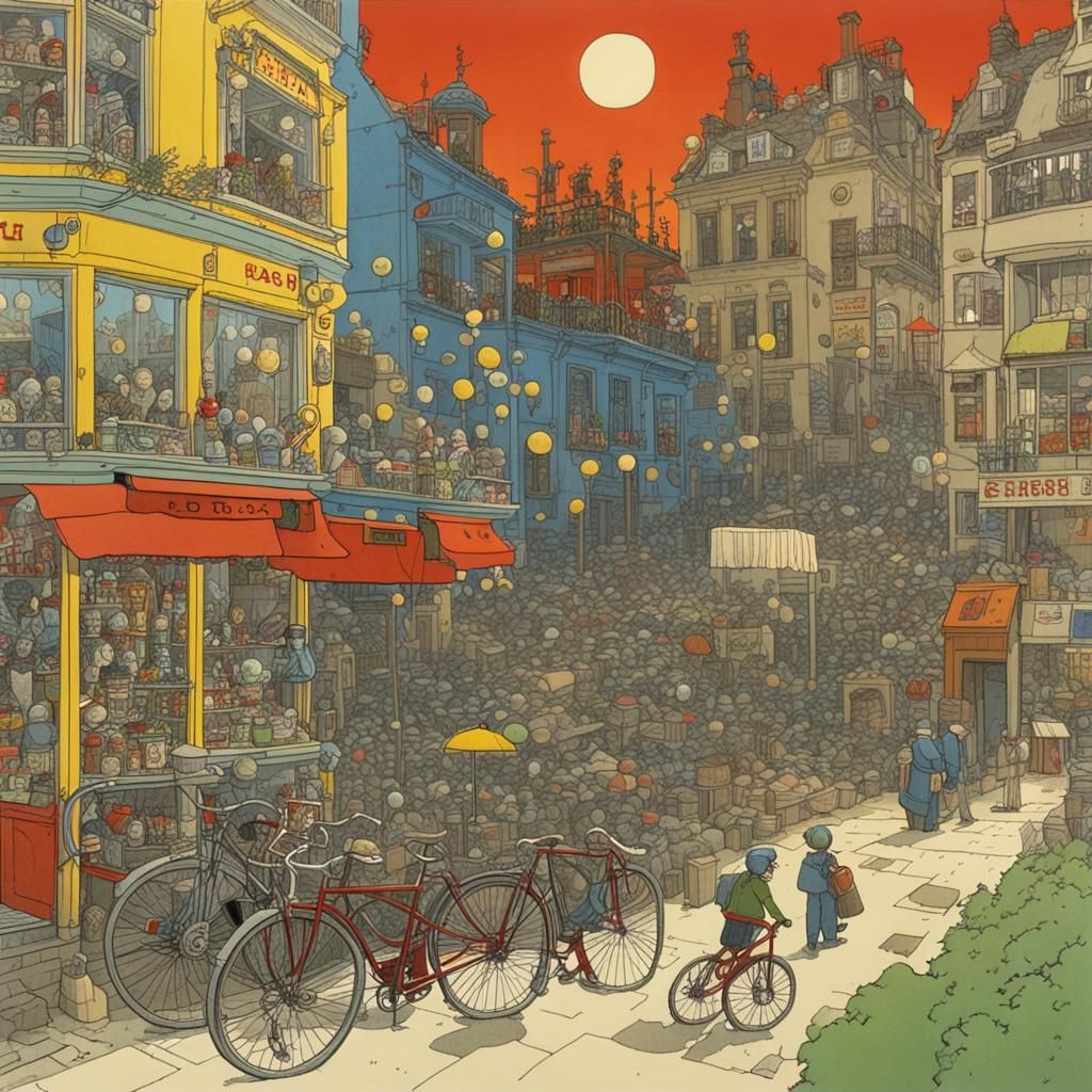 Architectural Cartoon in Bold Line Art Style