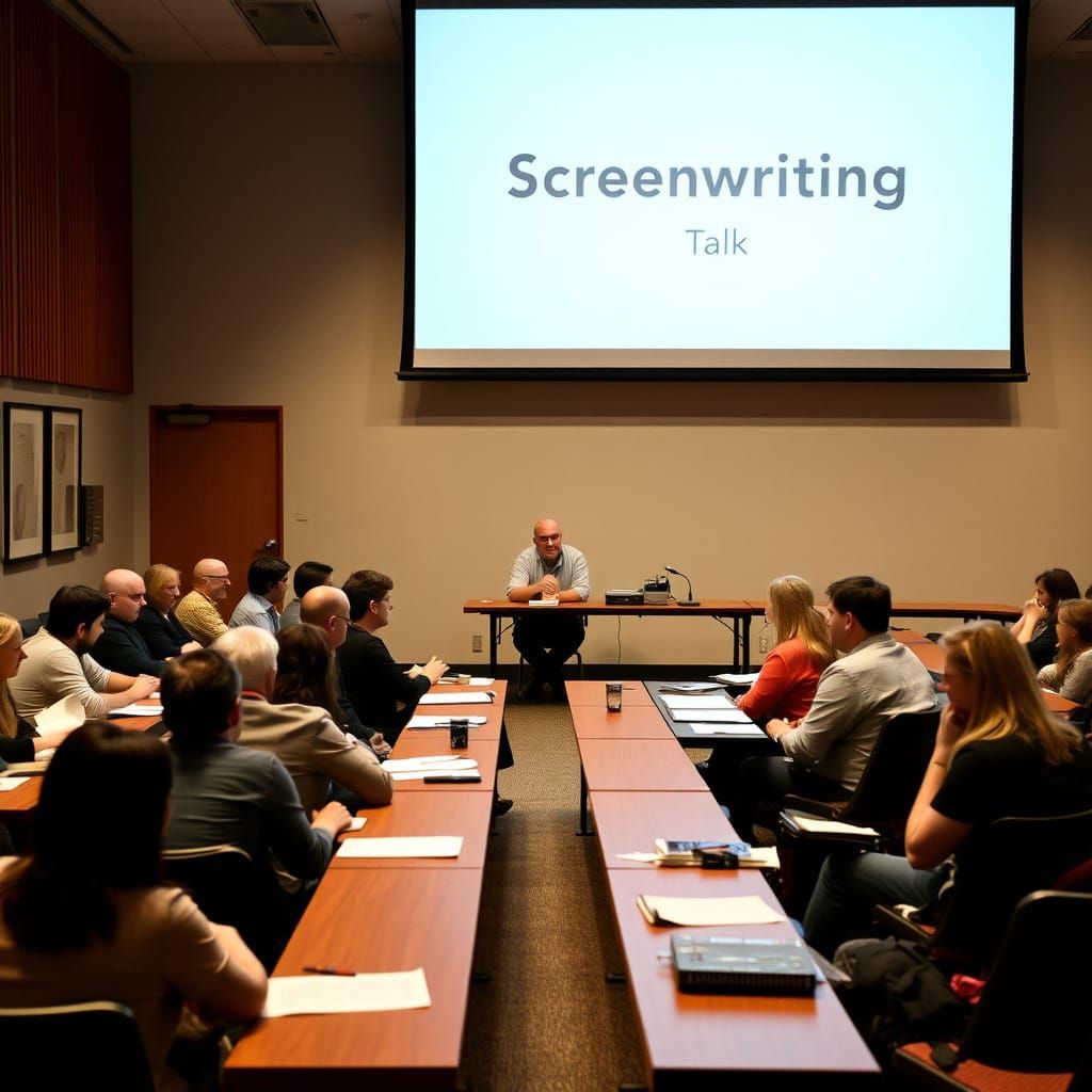 A happy writer's group with writers of all ages sitting at l...