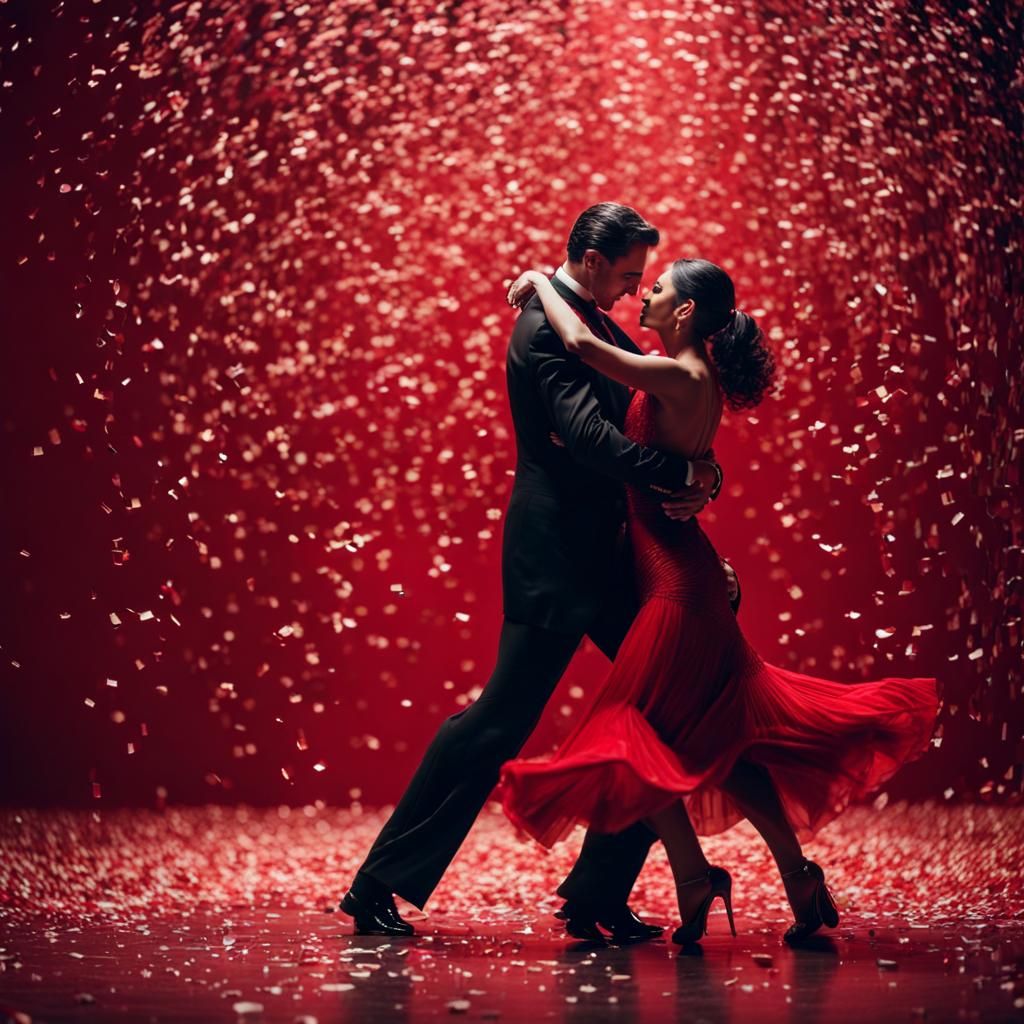 Tango Dancers in Confetti, Cinematic Depth