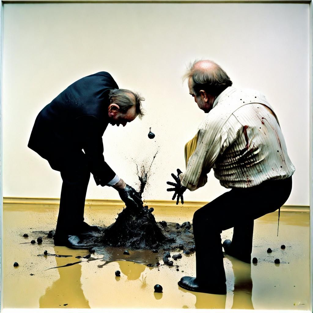 Grotesque Mud Wrestling in Abstract Expressionist Style