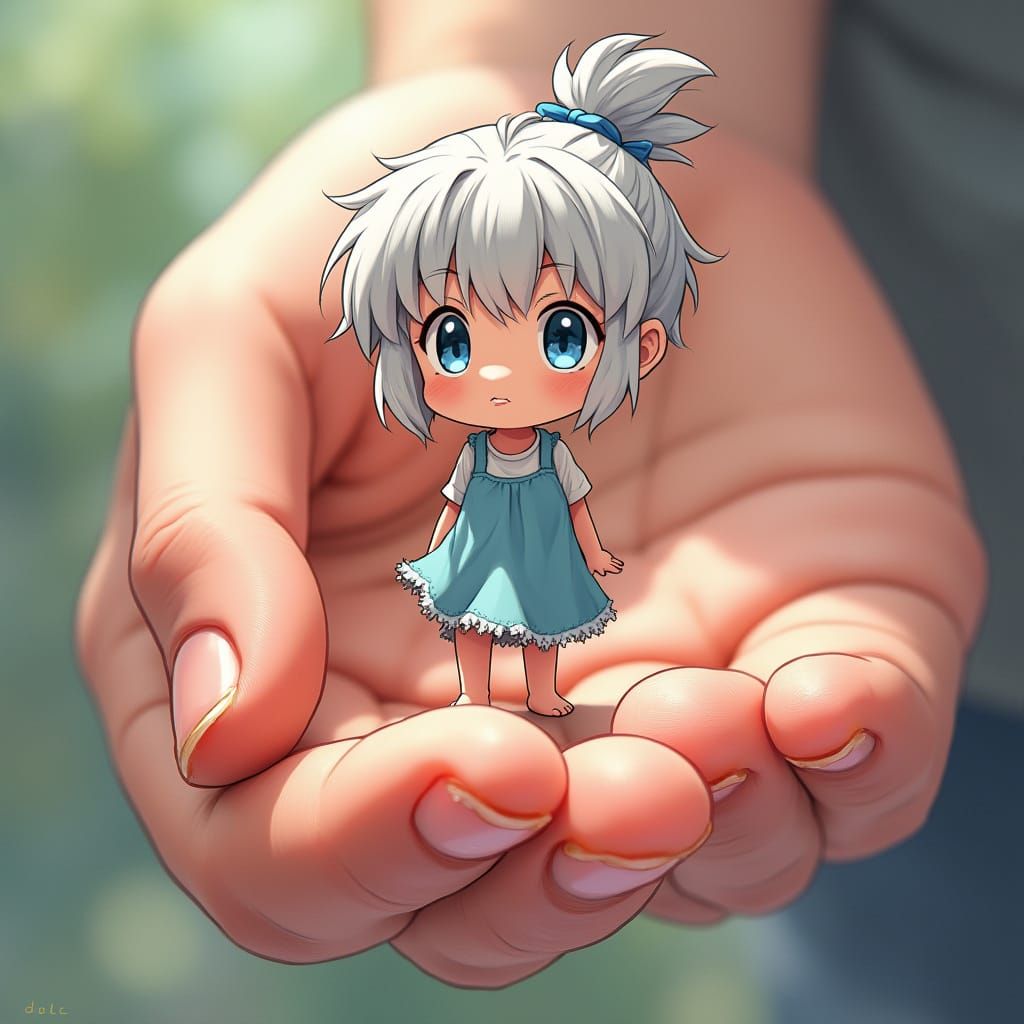 Tiny Girl in Gentle Hand, Inspired by Studio Trigger Aesthet...