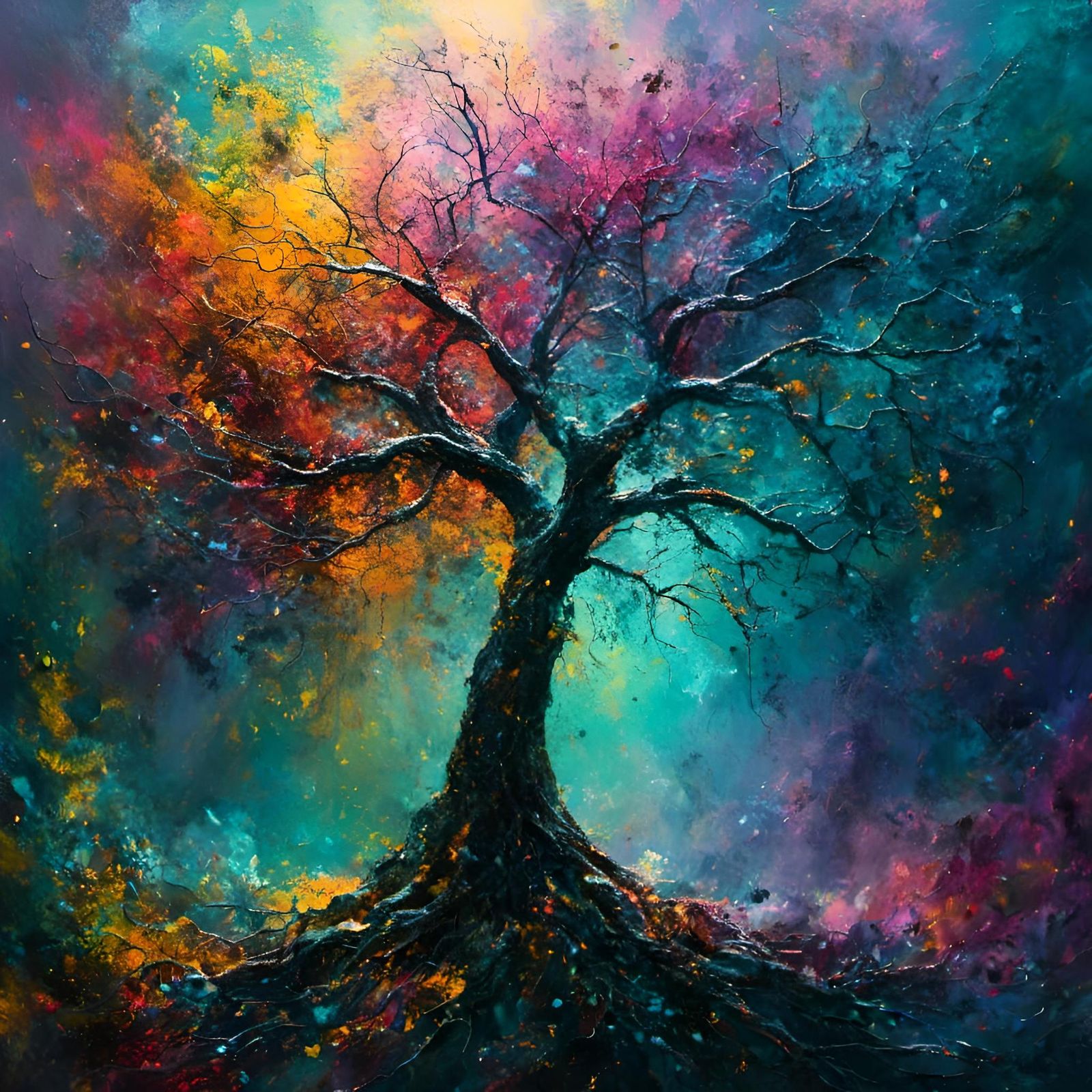 Dreamy Forest Scene with Heart Tree in Pastel Colors