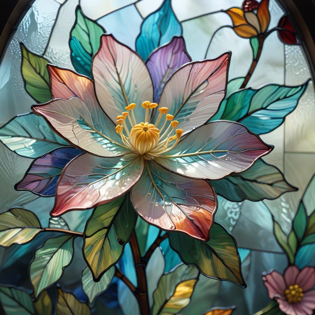 Delicate Flower Etched on Glass in Pastel Tones