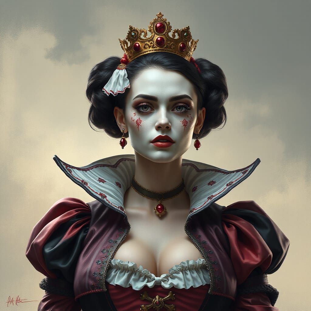 Realistic Queen of Hearts in Digital Airbrush Style