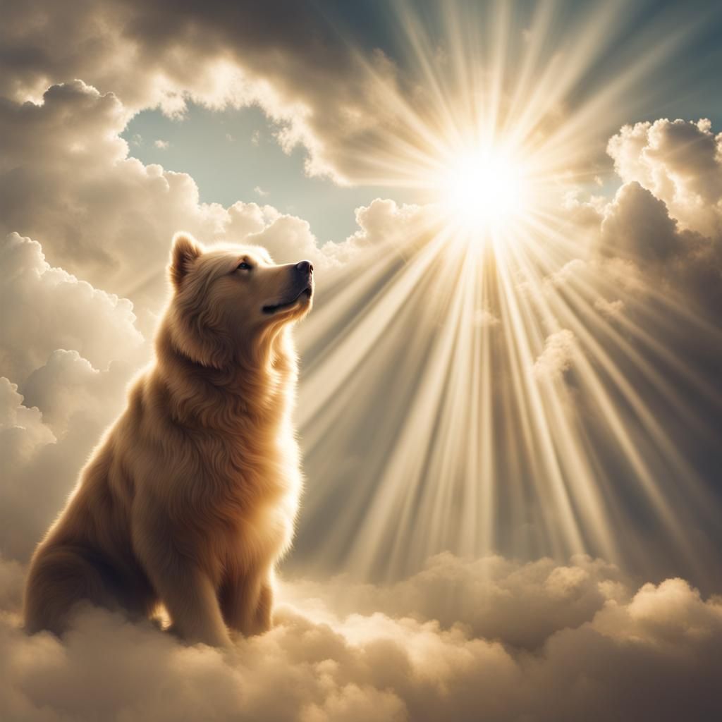 Dog Bear in Divine Heavenly Sunshine