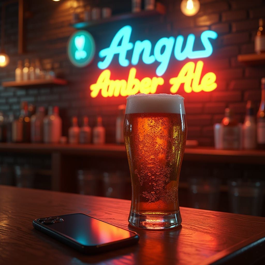 Hyper-Realistic Amber Ale Glass with Creamy Foam and Distres...