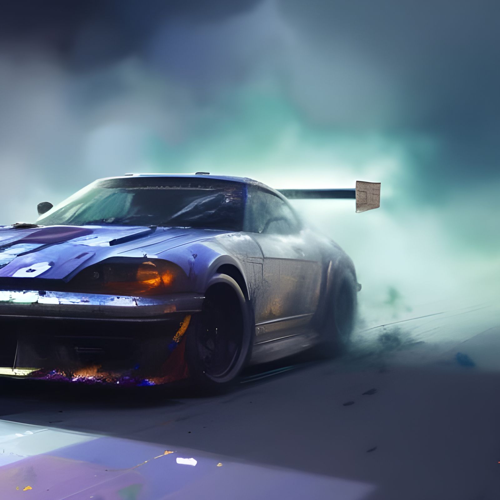 Space Race Cars Drifting at Night: Digital Art
