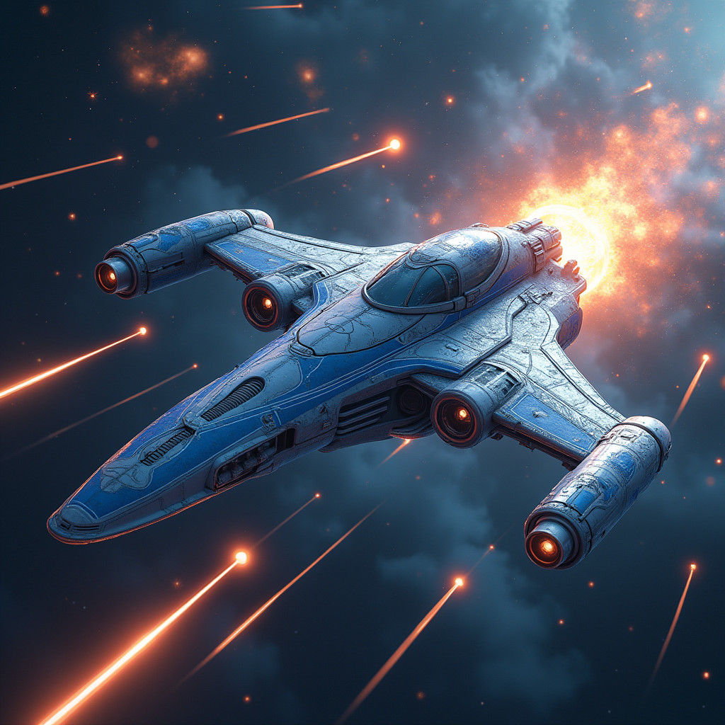 Spaceship Evading Laser Fire in Deep Space