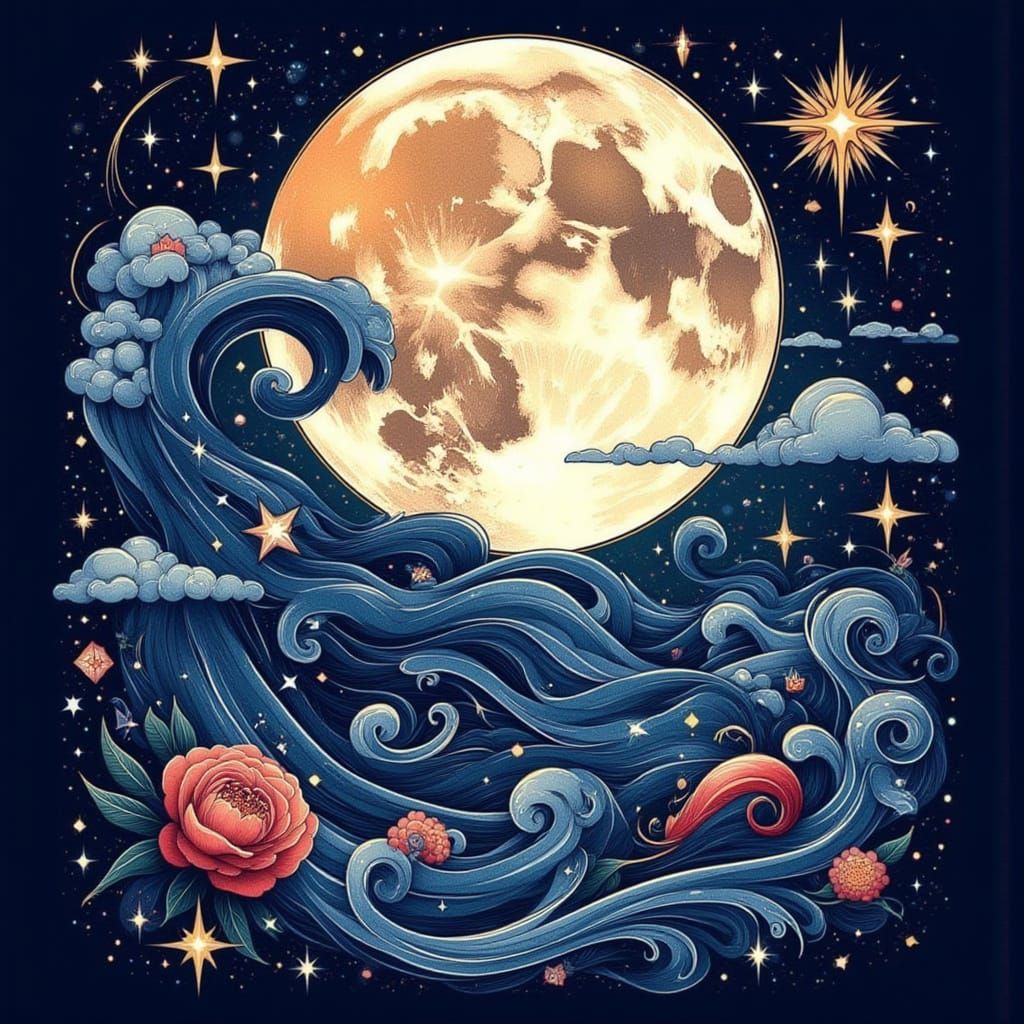 Luminous Moon in Neo Traditional Tattoo Art Style