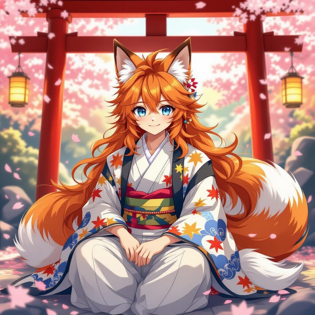 Anime Kitsune Boy on Torii Gate
