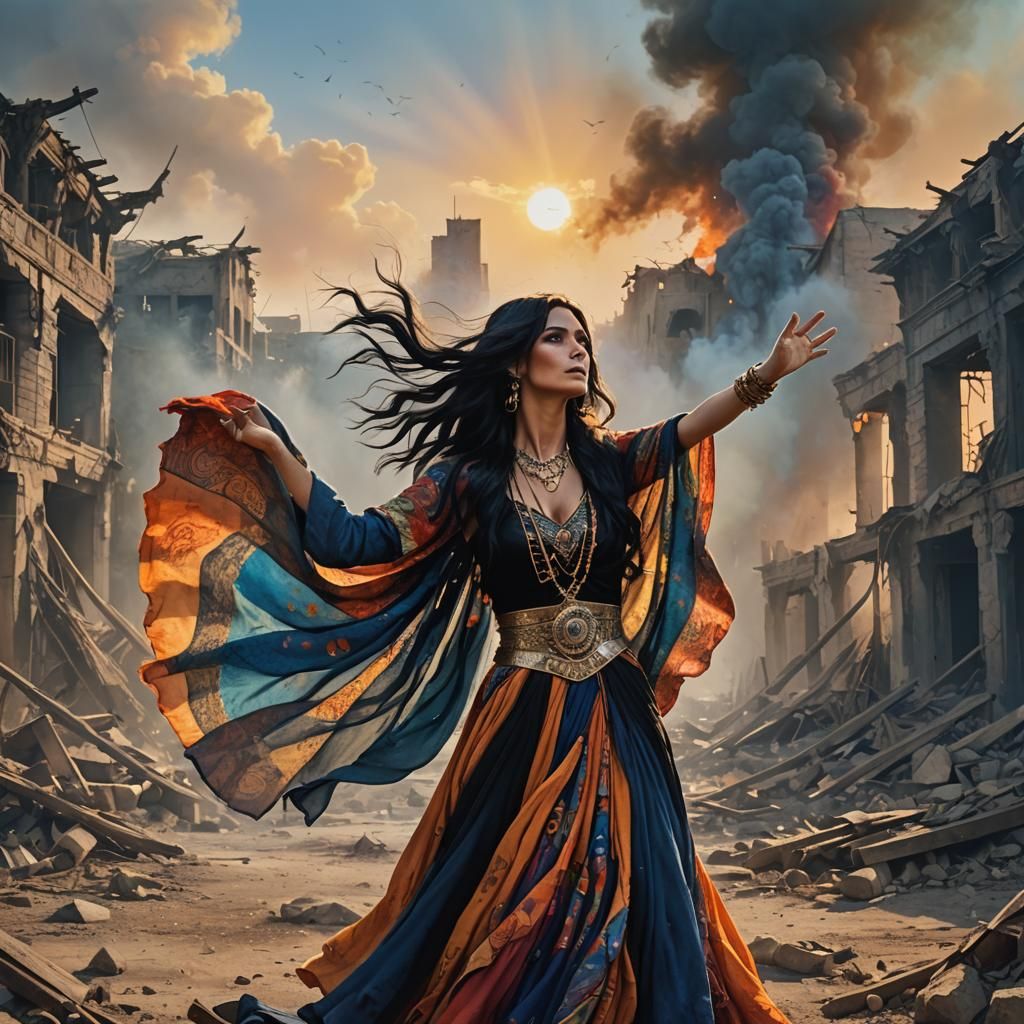 Gypsy Dancer in War-Torn Wasteland: Digital Art