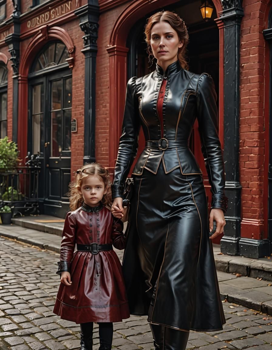 Victorian Mother and Daughter in Leather Dresses