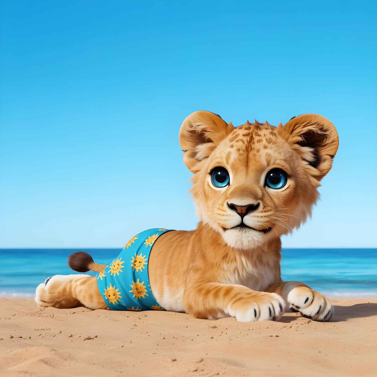 Cartoon Lion Relaxing on a Sunny Beach