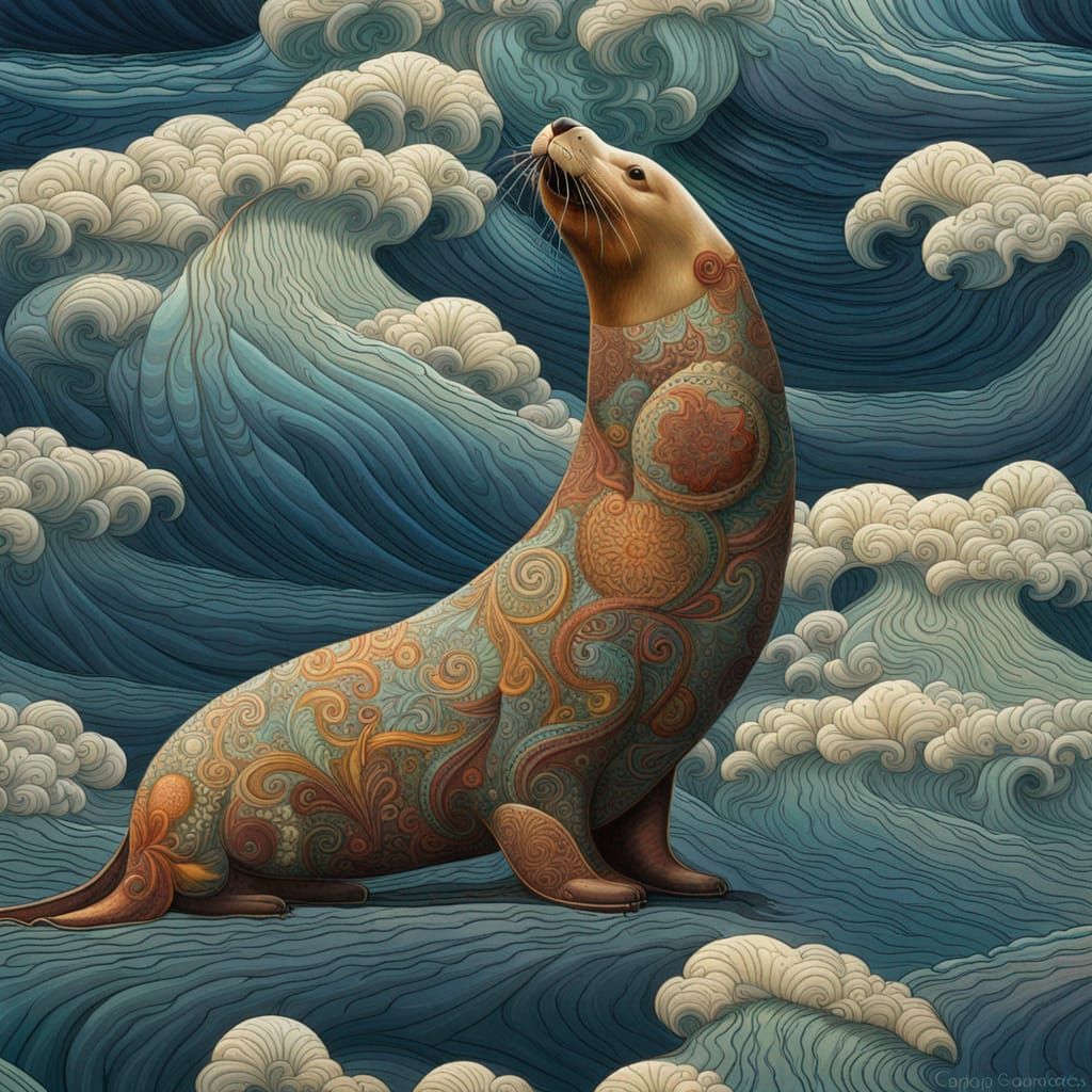 California Sea Lion in Paisley 3D Digital Art