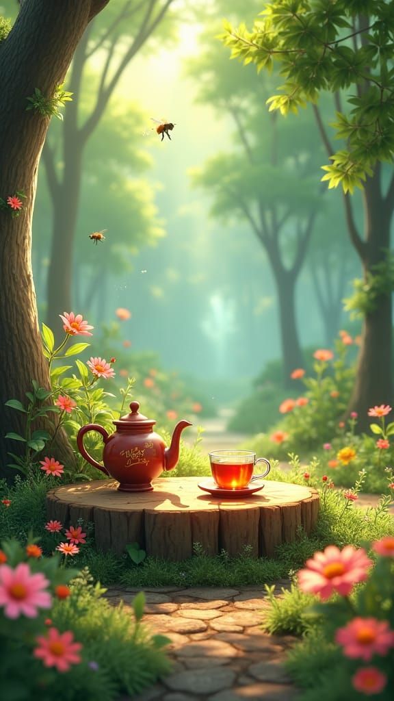 Serene Forest Apiary Tea Party in Anime Style