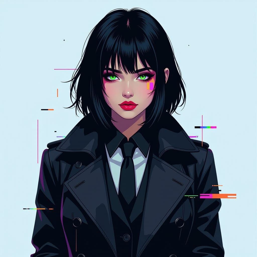 Emo Girl in Glitch-Art Style with Neon Accents
