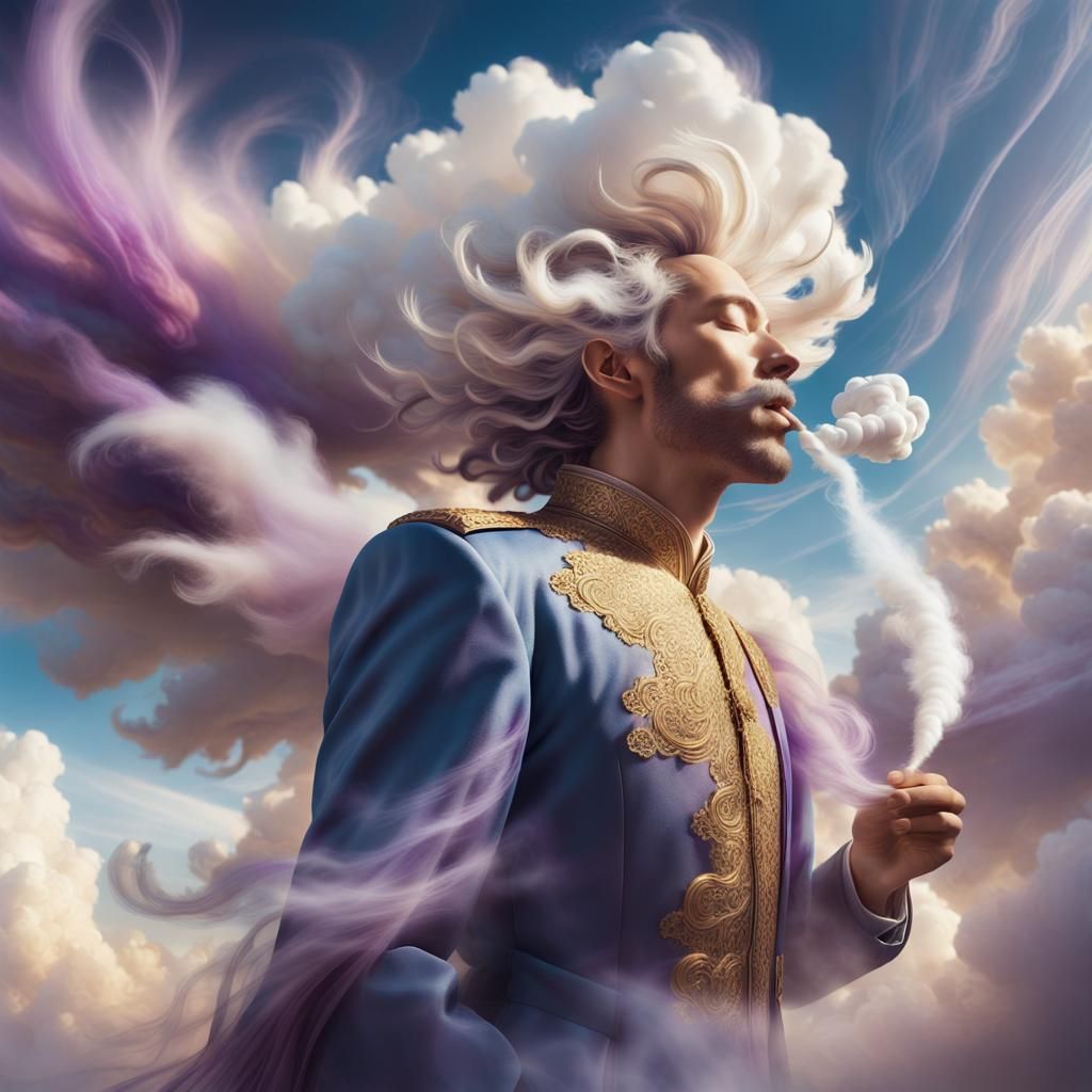Cloud Man Blows Wind: A Surreal Artwork