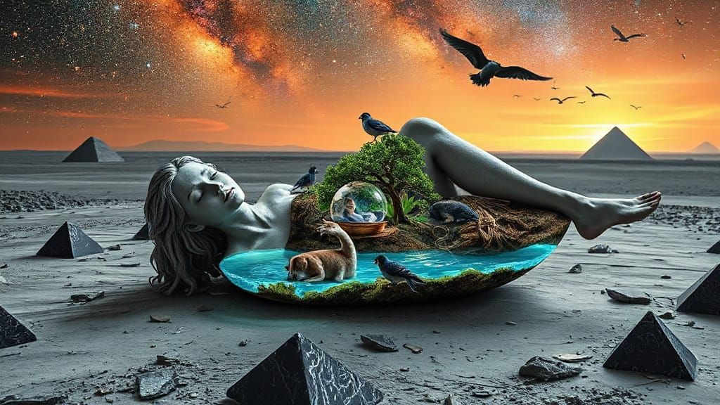 Surreal Fragmented Sculpture of a Woman with Oasis