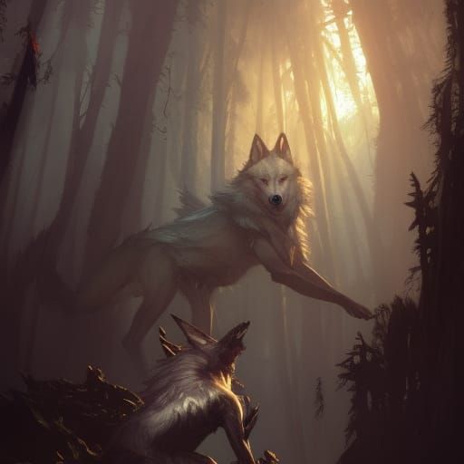 Detailed Elf Wolf in Dark Fantasy Style