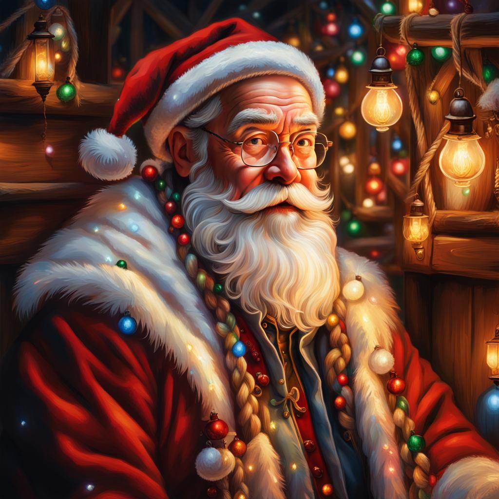 Santa with Braided Beard in Rembrandt Style