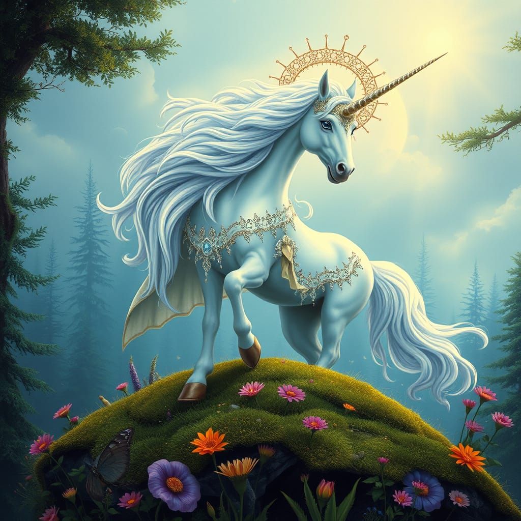 Ethereal Unicorn in Art Nouveau Style