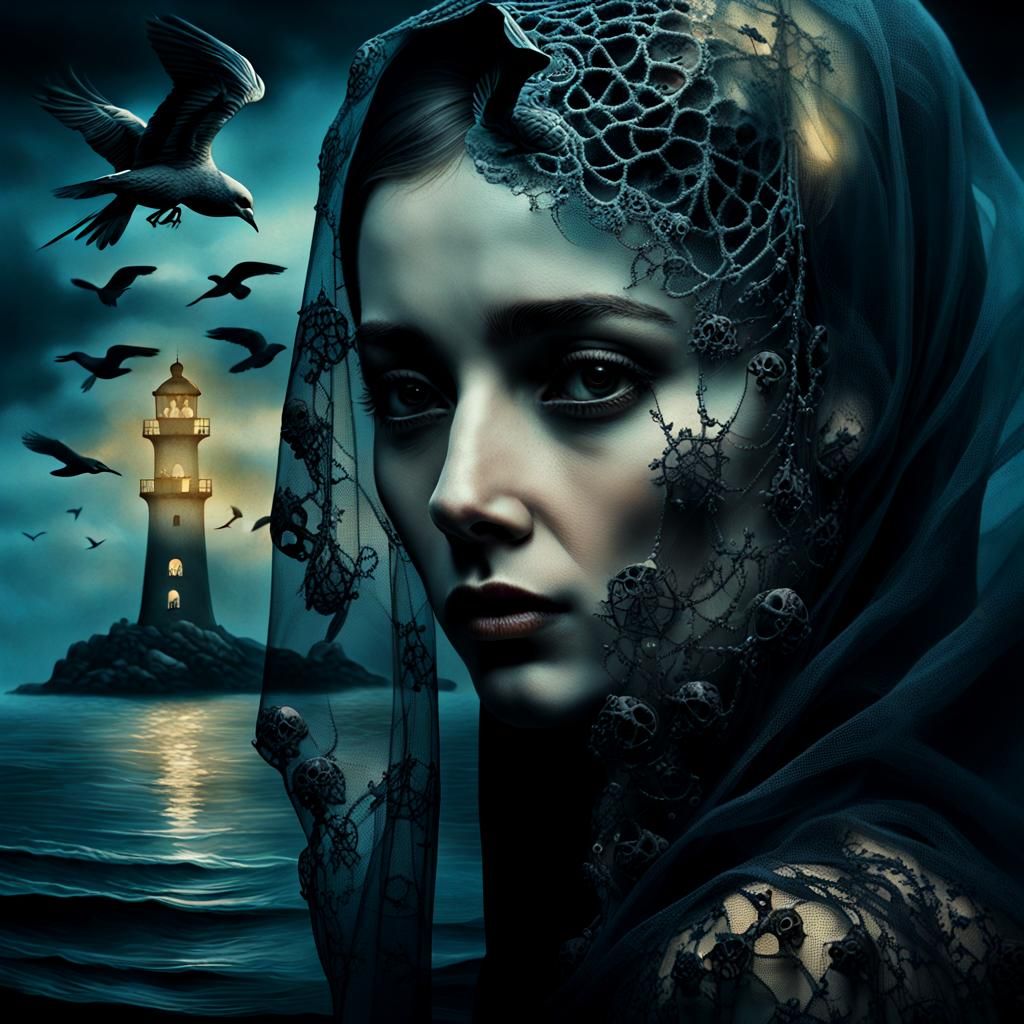 Eerie Veiled Woman Portrait in Dark Fantasy Style