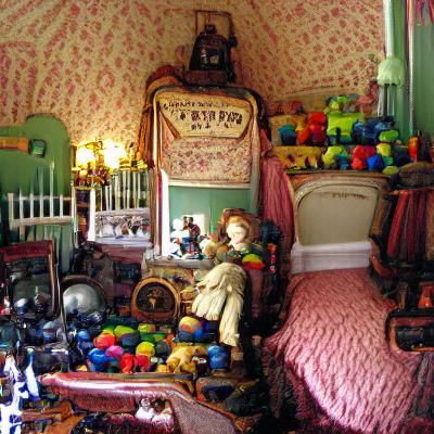 Victorian Guest Room Overflowing with Toys