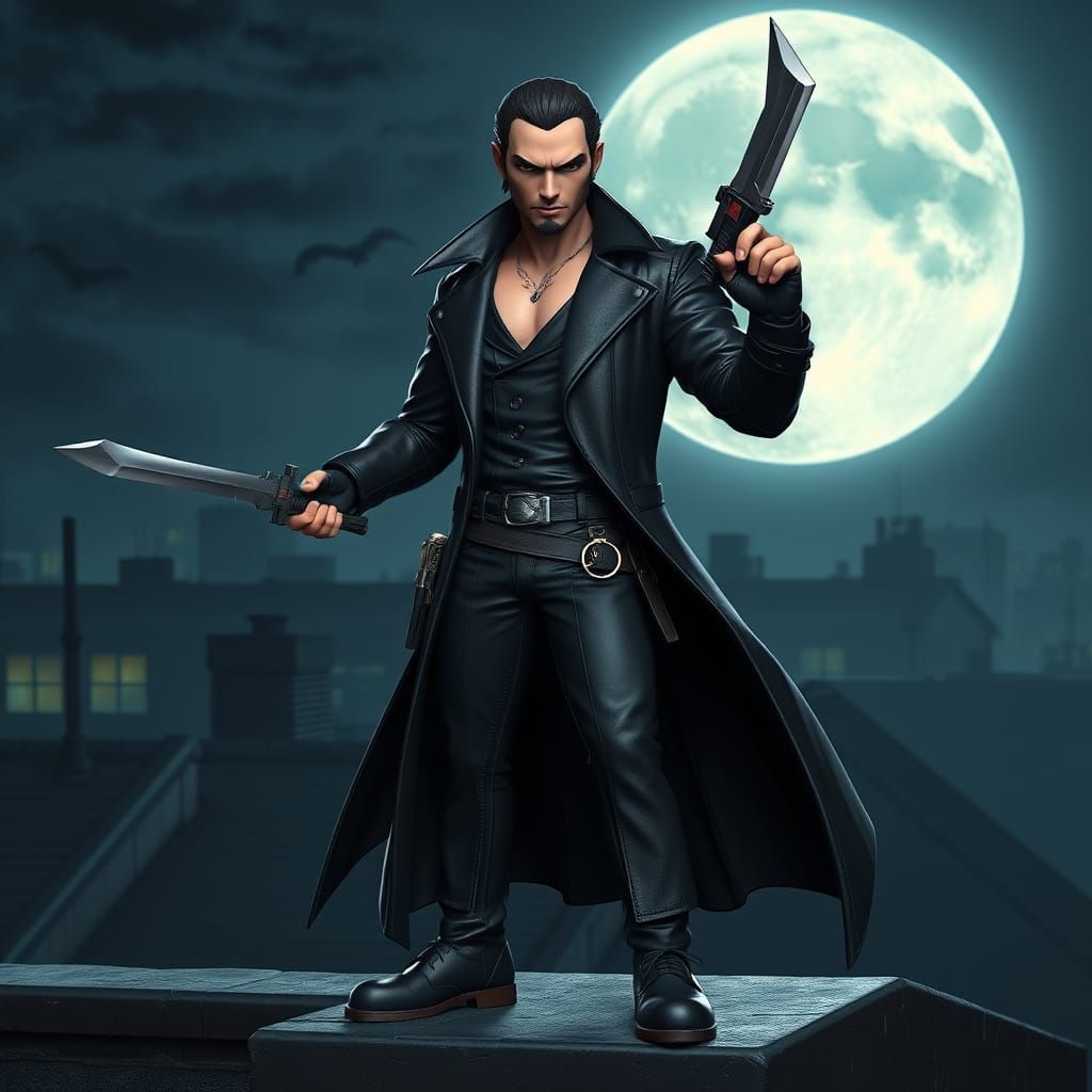 Funko Pop Vampire Hunter on Rooftop, 3D Anime Art