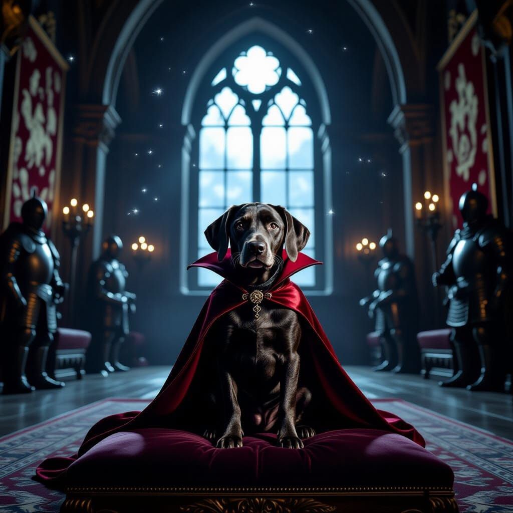 Regal Vampire German Shorthaired Pointer in Castle Hall