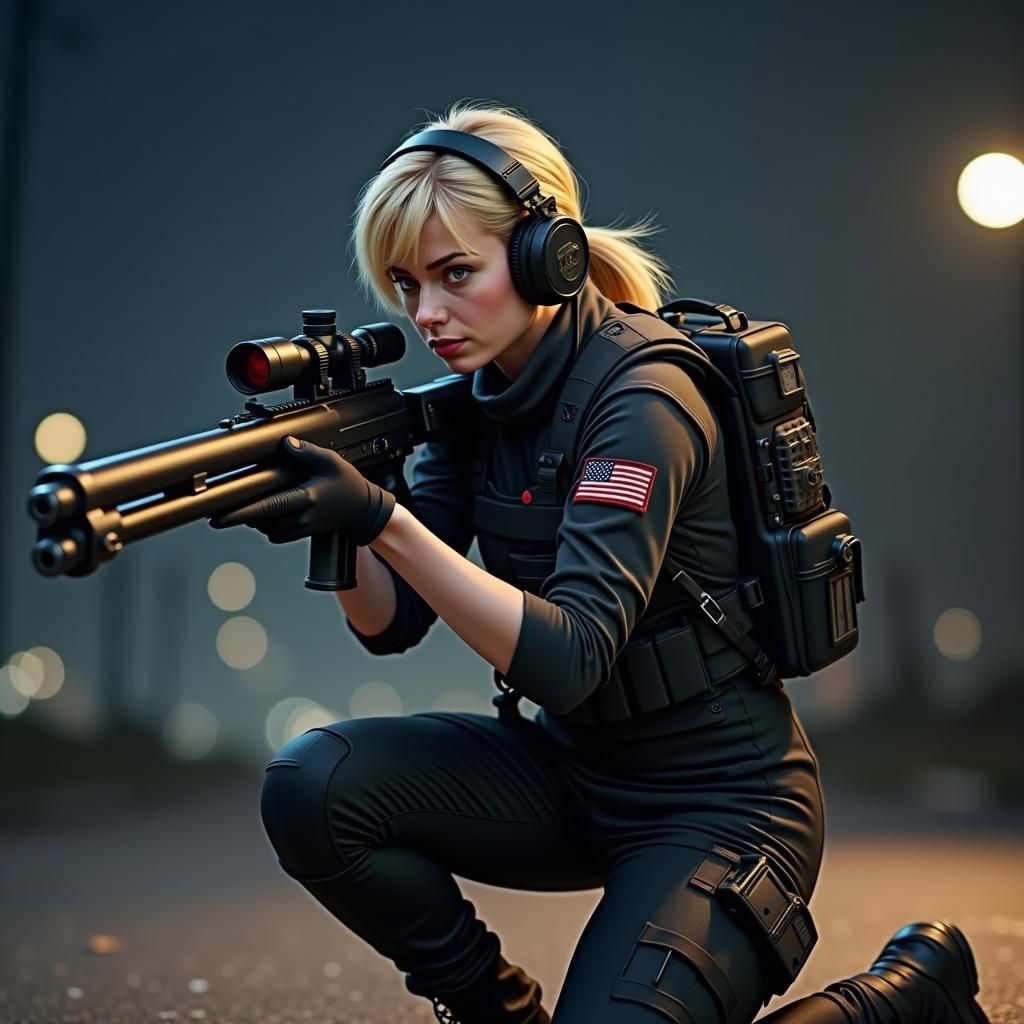 Tactical Sniper in Biomechanical Post-Apocalyptic Cityscape