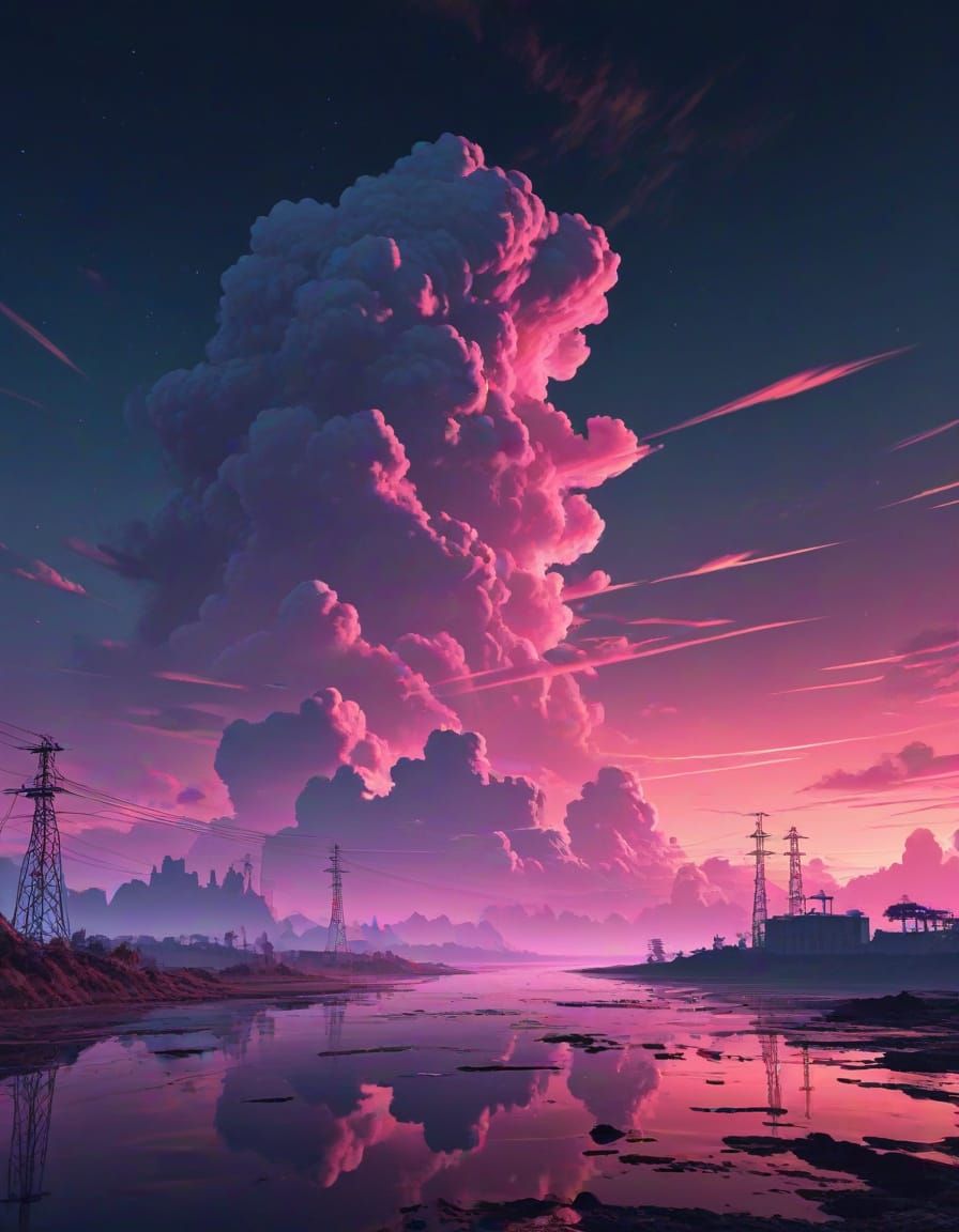 Synthwave Neon Clouds Video Game Concept
