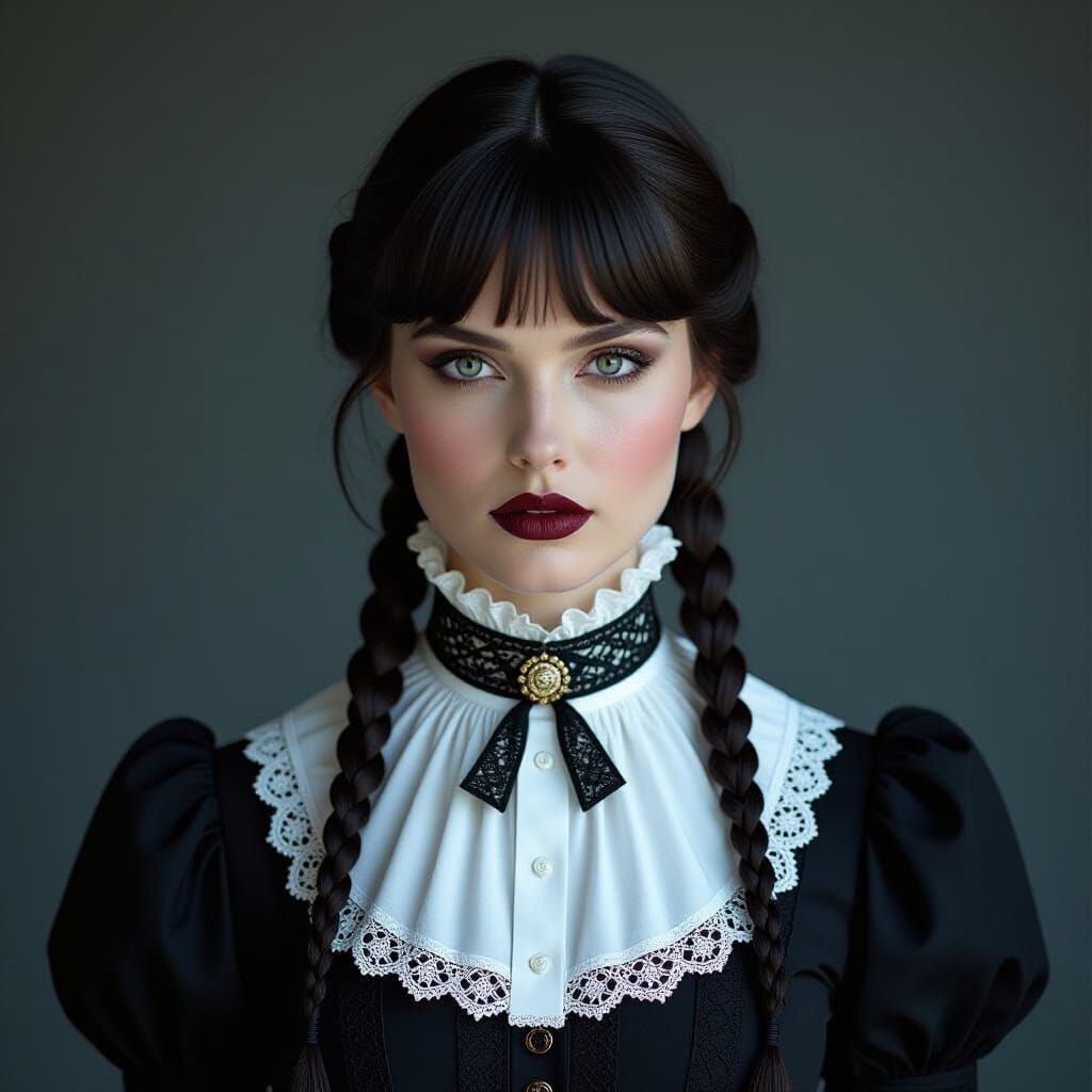 Woman in Victorian Dress with Dark, Cinematic Realism