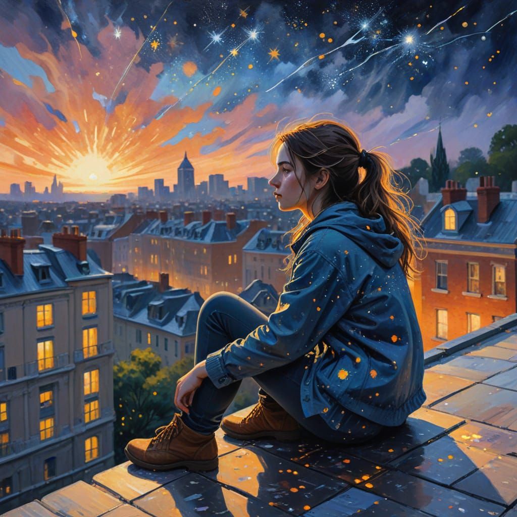 Whimsical City Night, Gouache Impressionist Masterpiece