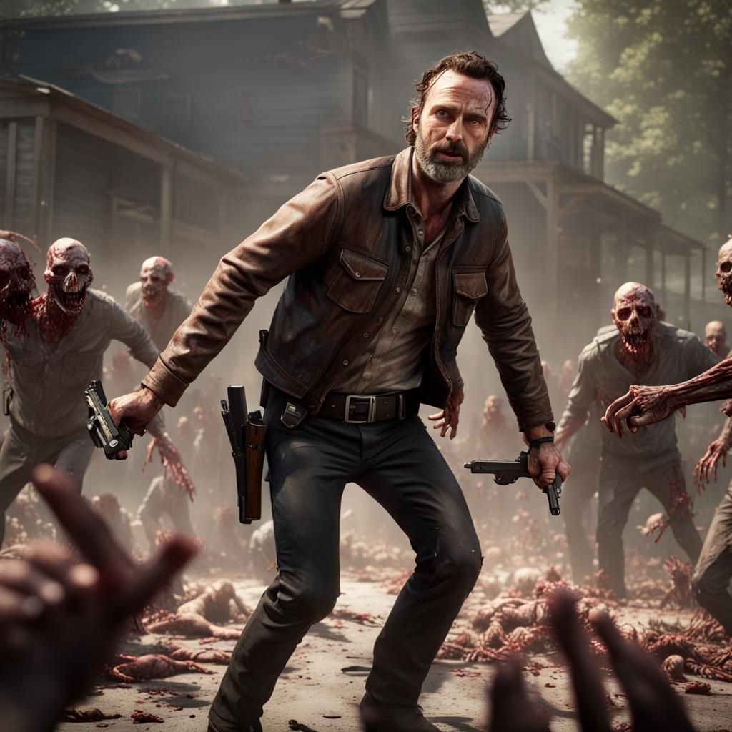 Rick Grimes Zombie Fight: Detailed Matte Painting