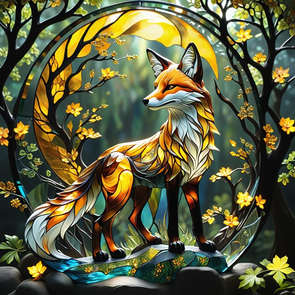 Giant Fractal Fox Stained Glass Art