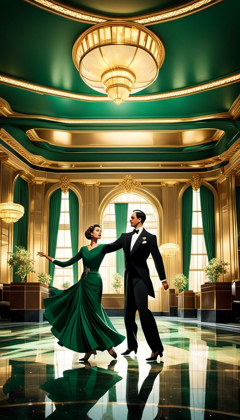 Elegant Art Deco Ballroom Scene with Dancers