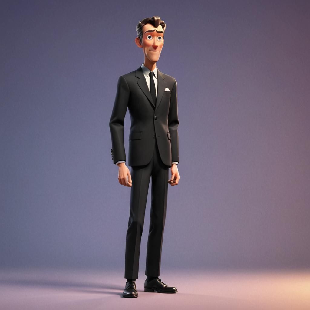 Jimmy Stewart in Black Suit: Pixar-Style 3D Art
