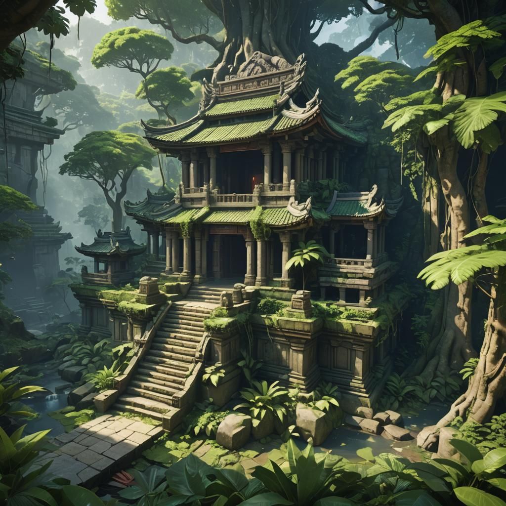Detailed 3D Anime Jungle Temple Art