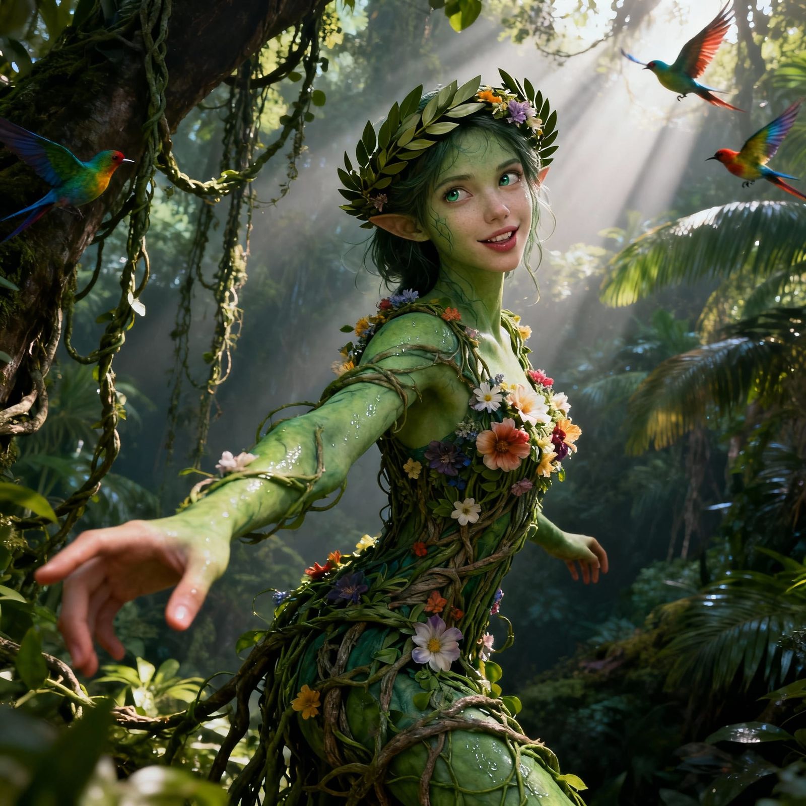 Alraune Girl in Lush Rainforest, CG Style