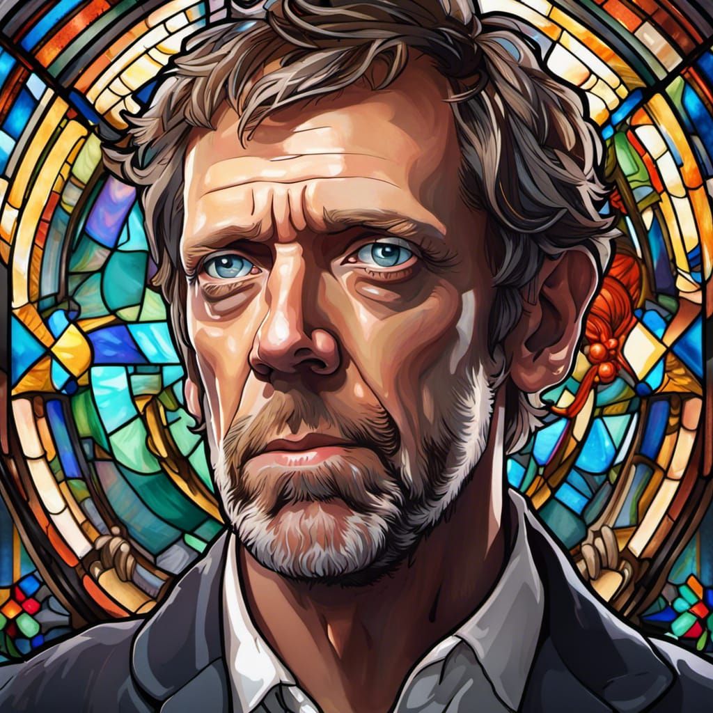 Doctor House Stained Glass Portrait in Art Nouveau Style