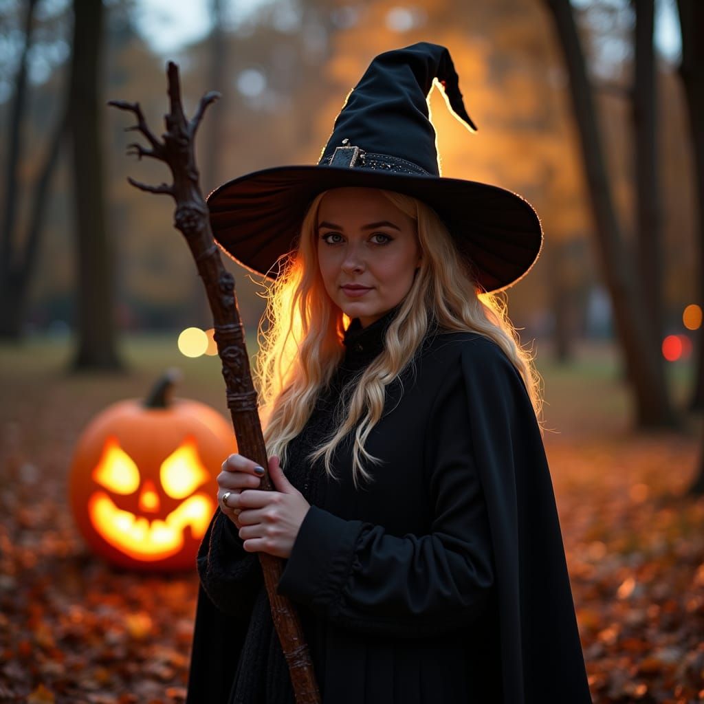 Mystical Author in Witch's Attire, Captured in a Magical Par...