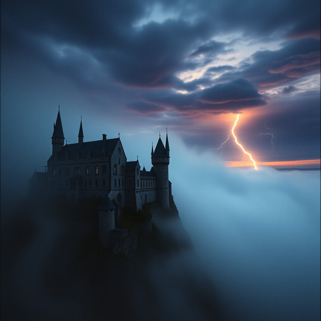 Gothic Castle in Twilight Mist: A Cinematic Vision