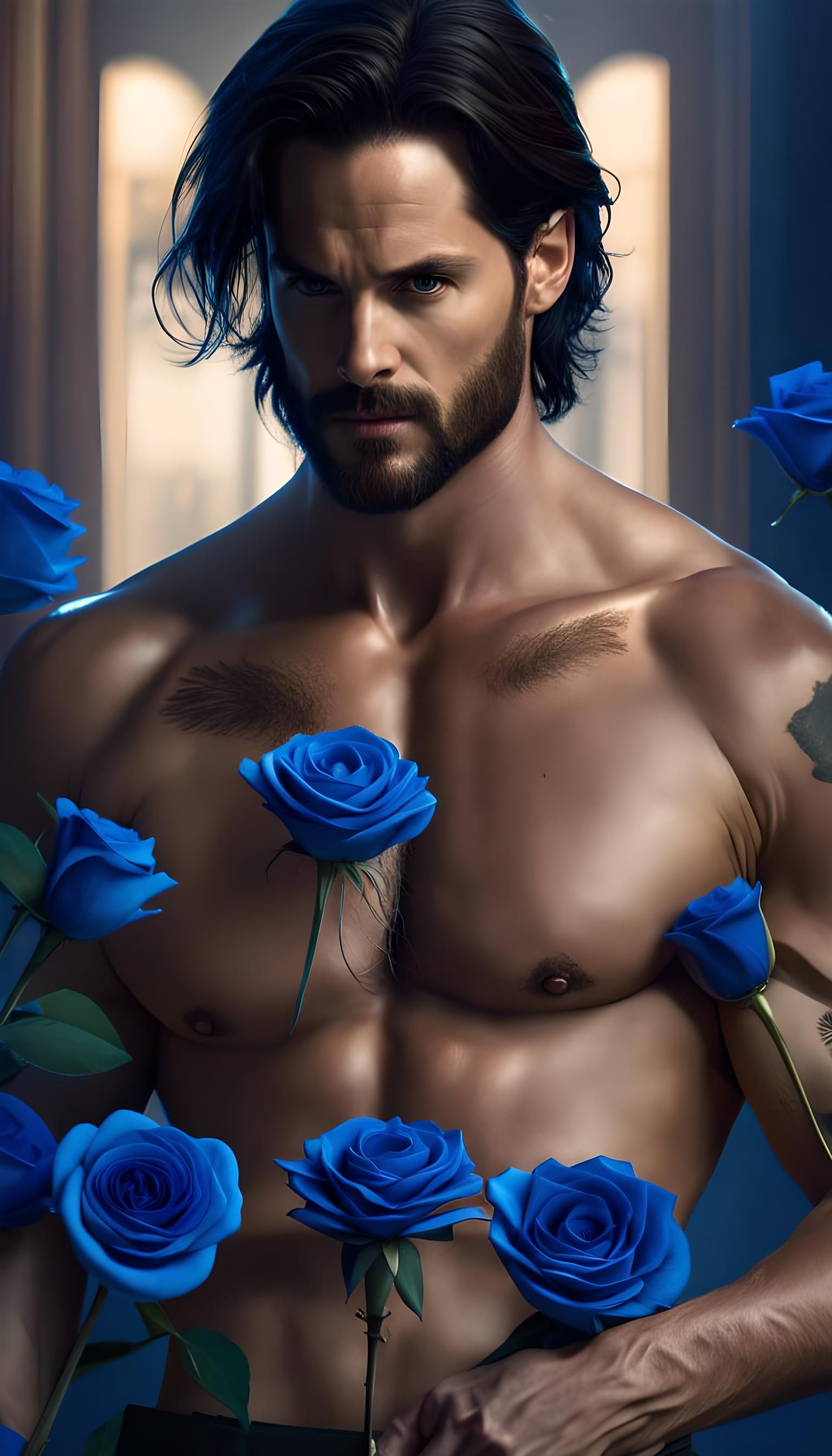 Detailed Portrait of Man with Magic Rose