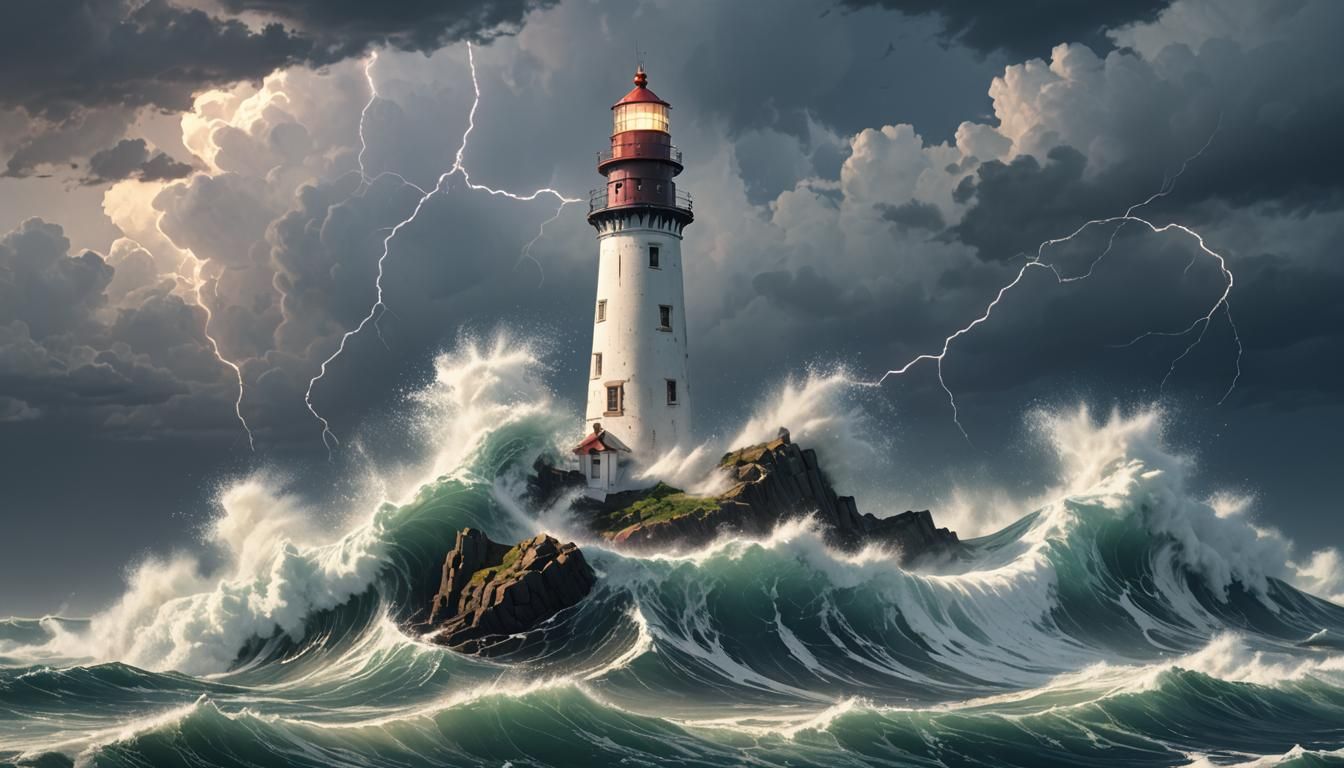 Lighthouse in Stormy Seas: Anime 3D Art